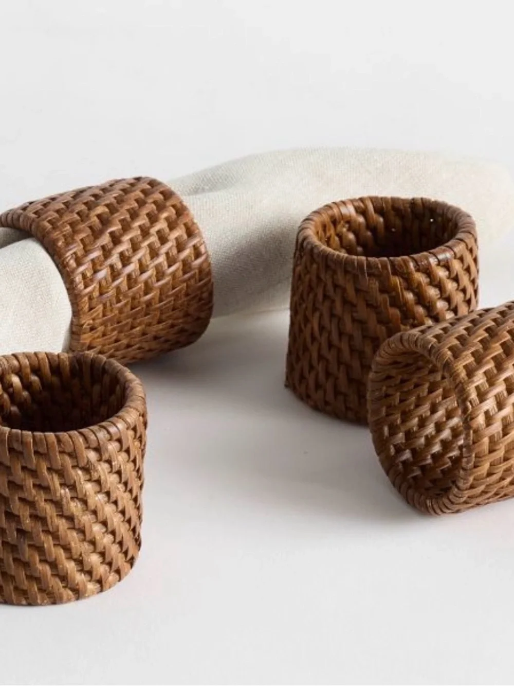 Pottery Barn TAVA Woven Rattan Napkin Rings ~ Set of 4